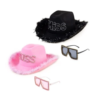 Сверкающая ковбойская шапка Розови очила за сценични представления подпори за фото студио