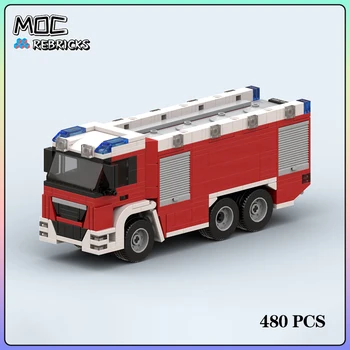 Серията City MOC Bricks, Австрия, Големият Пожар на автоцистерна и немска пожарна стълба, модел камион, градивен елемент, играчки за сглобяване на пъзел 