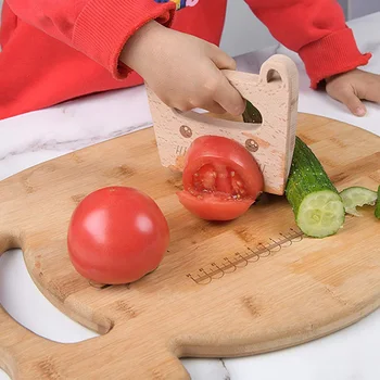 Сигурна кухненски играчка за рязане, детски Дървен кухненски нож във формата на риба, Детски кухненски инструменти, Сладки Зеленчуци, плодове, Сигурността на ножа