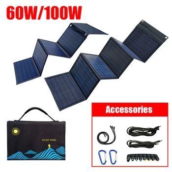 Соларен панел с мощност 60 W/100 W, Преносима Сгъваема чанта, USB + изход за постоянен ток, Слънчево зарядно, Външен източник на захранване за мобилен телефон, генератор на енергия