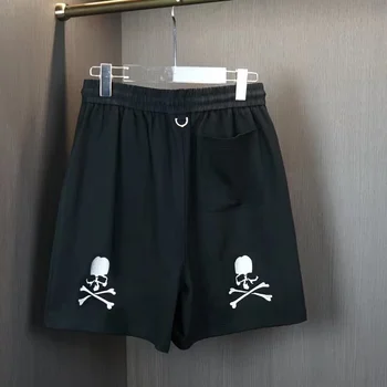 Спортни къси панталони Mastermind Japan MMJ с двоен модел на черепа на дантела; Летни мъжки черни ежедневни панталони
