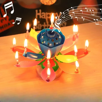 Творчески модели на Свещи за Рожден Ден, Свещи с Двойно Lotus, Празнични украси, Автоматични Цъфтящи свещи