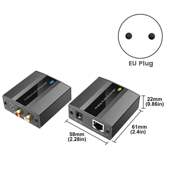 Удължителен кабел RCA аналогов звук 3.5 мм стерео чрез Ethernet с един кабел Cat5E/ 6 / 7 с Дължина до 500 м Аудиоконвертер Plug EU
