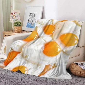 Фланелен одеяла за пържени яйца, Вкусна храна, одеало с 3D принтом, офис сън, преносими тънки одеяла за пътуване, Директна доставка