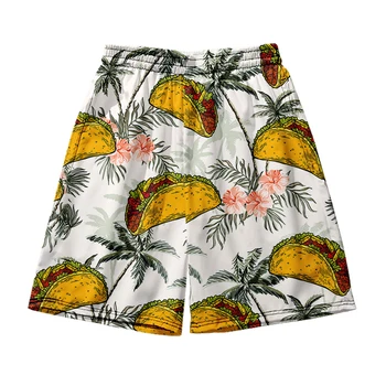 Хавайски плажни къси панталони, мъжки и дамски дрехи, ежедневни панталони с 3D дигитален печат, мода тенденция на сдвоени панталони