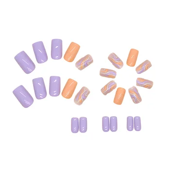 Цветна Кратък Вълнообразни Определяне на ноктите, пълно покритие, гланцов фалшиви нокти със силно лепило, за декорация за нокти 